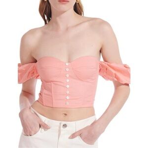 STAUD Pink Off-Shoulder Button-Front Corset Top